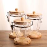  Ёмкость акрил с ложкой деревянная крышка+подставка D12.8x21.5см JD-8620 в Симферополе