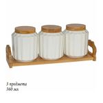  Набор банок Ленарди 140-002, на подставке, бамбук-фарфор, ПУ, 3 предмета, 600 мл в Симферополе