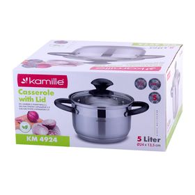 Кастрюля 5 л Kamille 4924 из нержавеющей стали с крышкой и полыми черными ручками в Симферополе