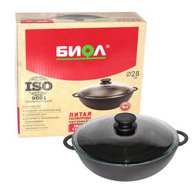  Сковорода Биол 0528С Wok чугунная стеклянная крышка Д280 В-100 4л в Симферополе