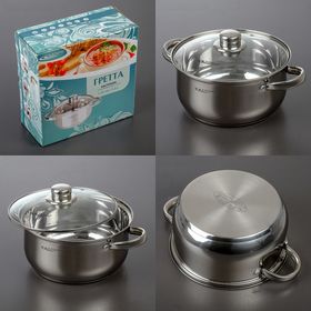  Кастрюля Катунь KT04-D-40, Гретта, из нержавеющей стали, с крышкой, d22 см, 4.2 л в Симферополе