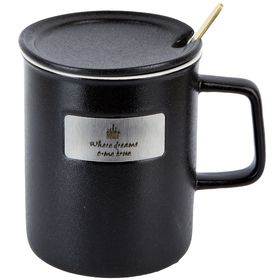  Кружка Энс 1760177-3, Беливе, с крышкой и ложкой, керамическая, черная, ПУ, 400 мл в Симферополе